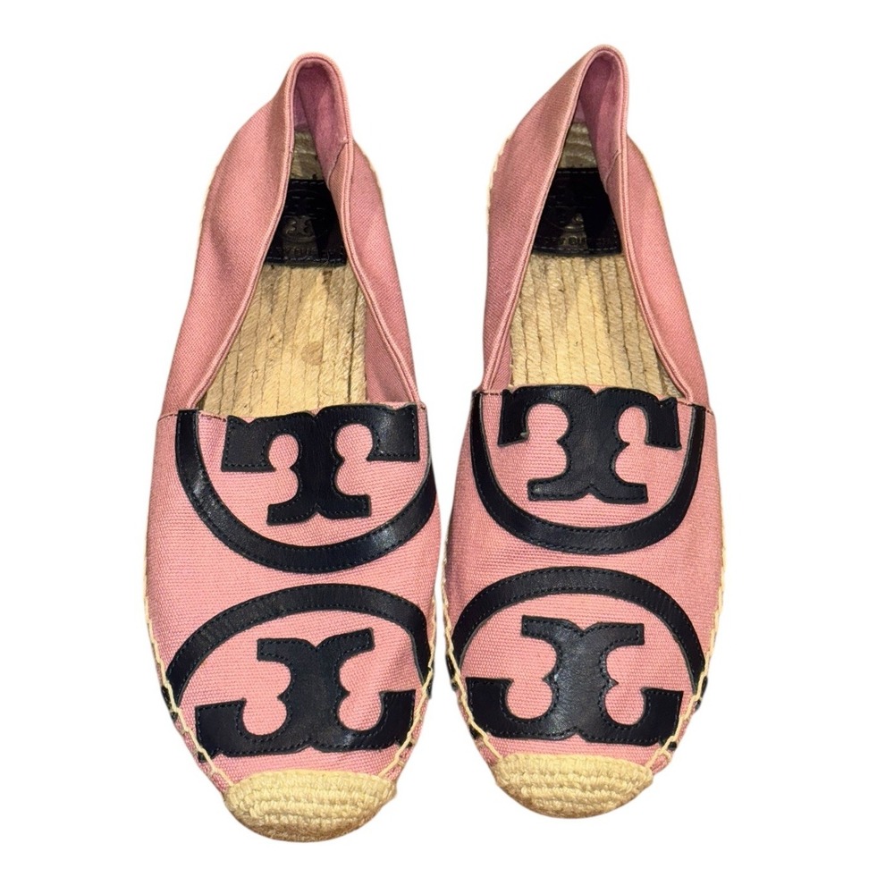 Tory Burch Espadrille Blushing Perfect Navy Flat Canvas Work Party Core Sz 10.5